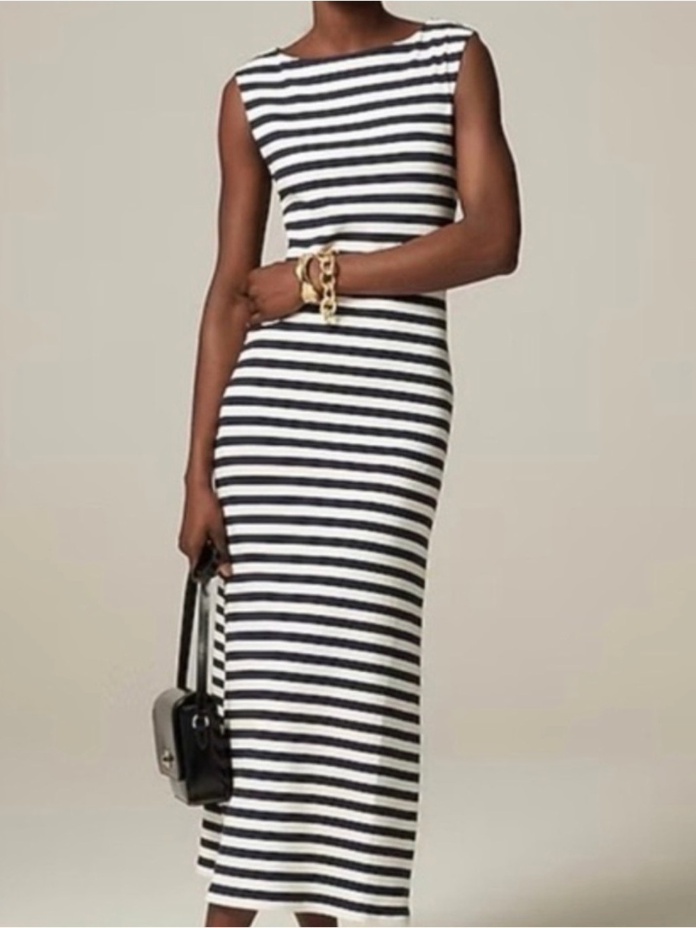 J. Crew Boatneck Ribbed Navy Striped Dress